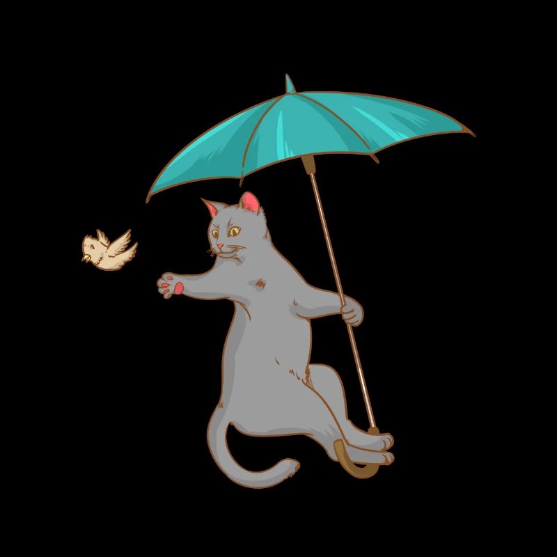 Chat avec parapluie - oiseau - chaton - cadeau
