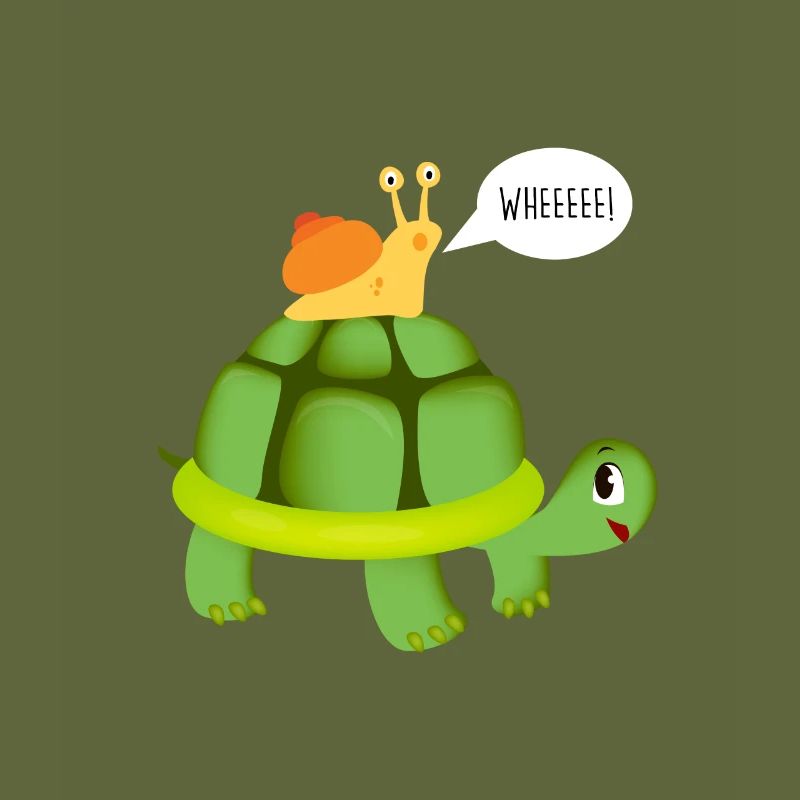 Cute Snail Riding on Turtle Yelling Whee Animals