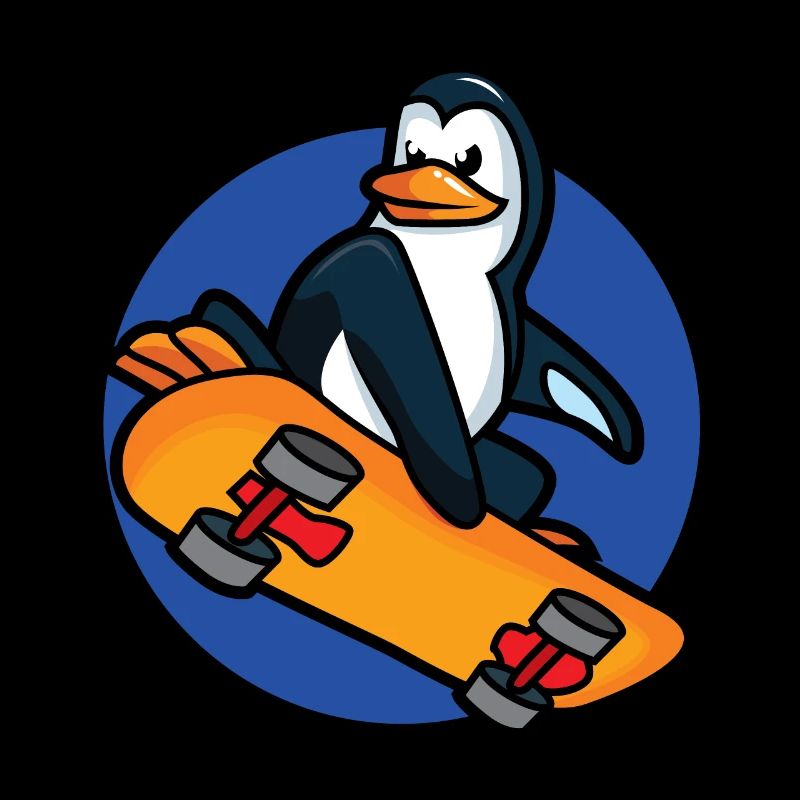 Cooler Pinguin auf einem Skateboard