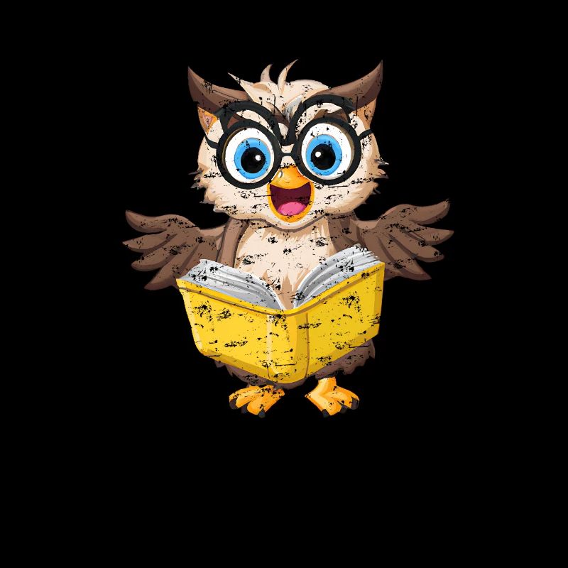 Cute owl with nerd glasses reading a book