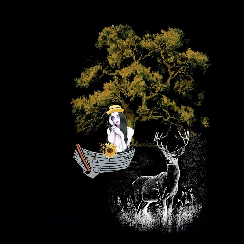 Sinnlich Mädchen Hirsch Boot Natur See Einsamkeit