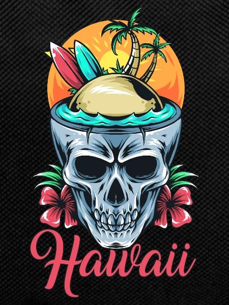Hawaii Skull Surfing Flowers