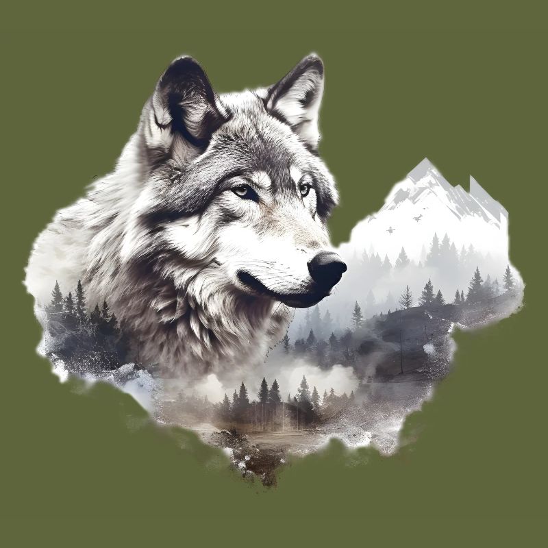Wolf with mountains
