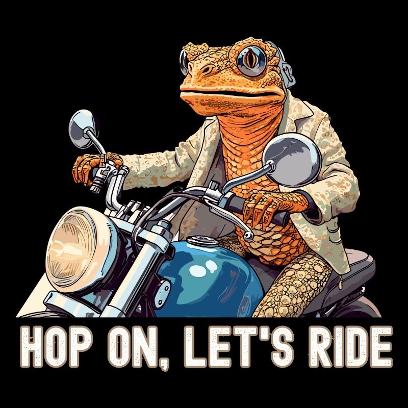 A Frog Riding a Motorcycle : Hop on, Let's Ride.