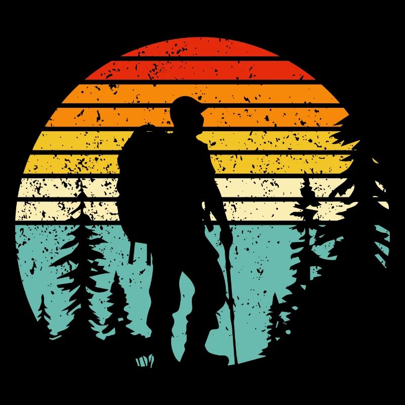 Hiker silhouette at retro bedtime