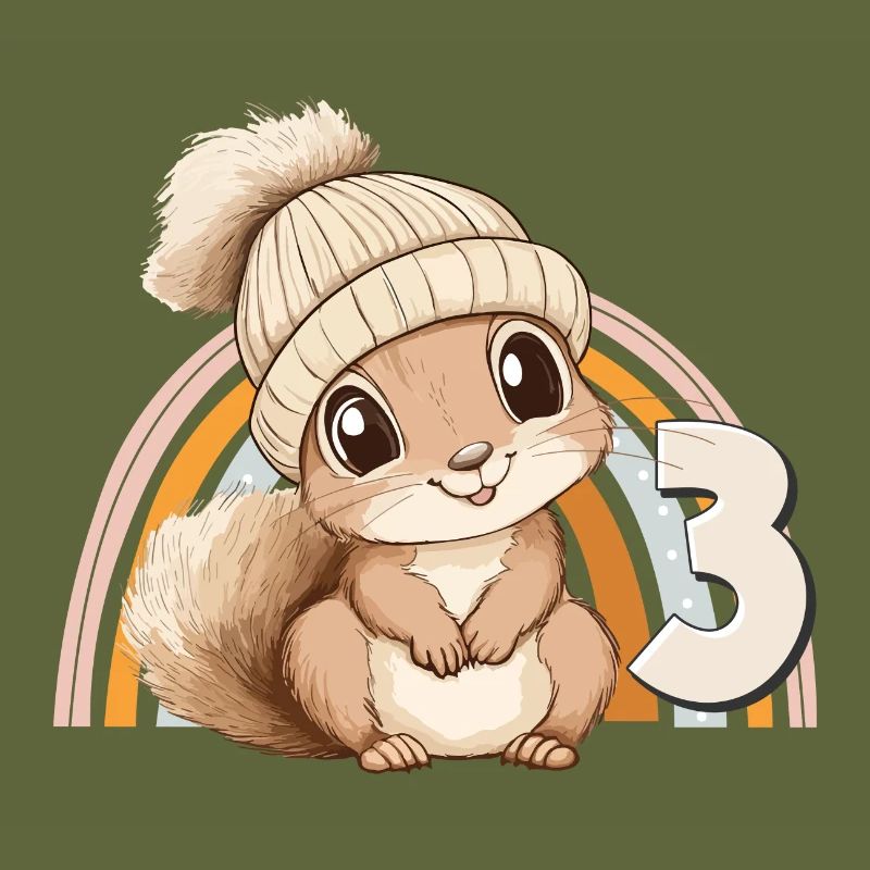 3. Geburtstag Eichhörnchen Regenbogen Süß Niedlich
