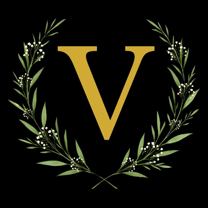 V Monogramm, Eukalyptus Kranz, personalisierbar