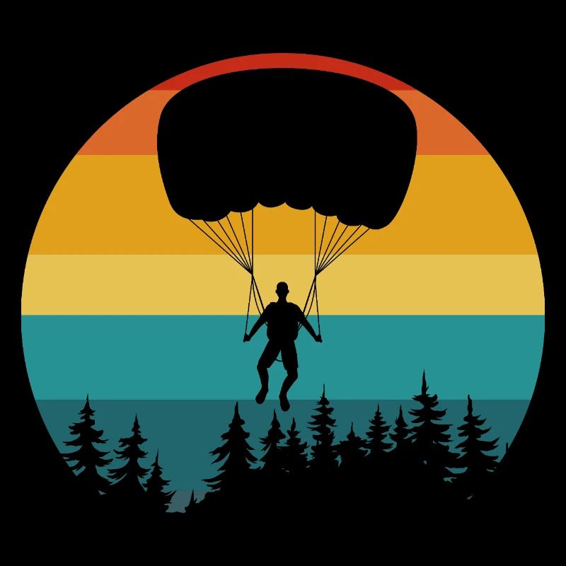 Retro Forest Silhouette Skydiver