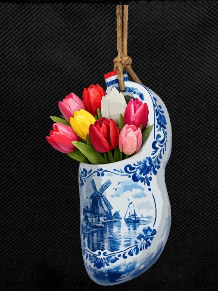 Tulips in blue Delft clog