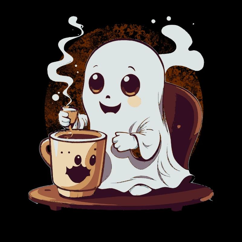 Cute little ghost drinking coffee