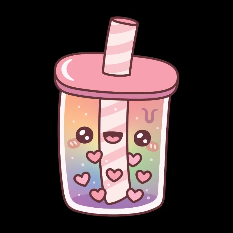 Süßer Regenbogen-Bubble Tea mit Herz-Boba-Perlen