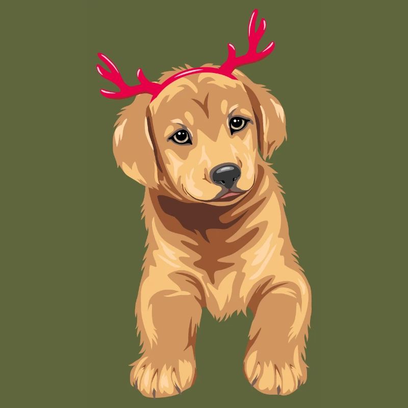 Mignon chiot Retriever chien avec des cornes de cerf de Noël