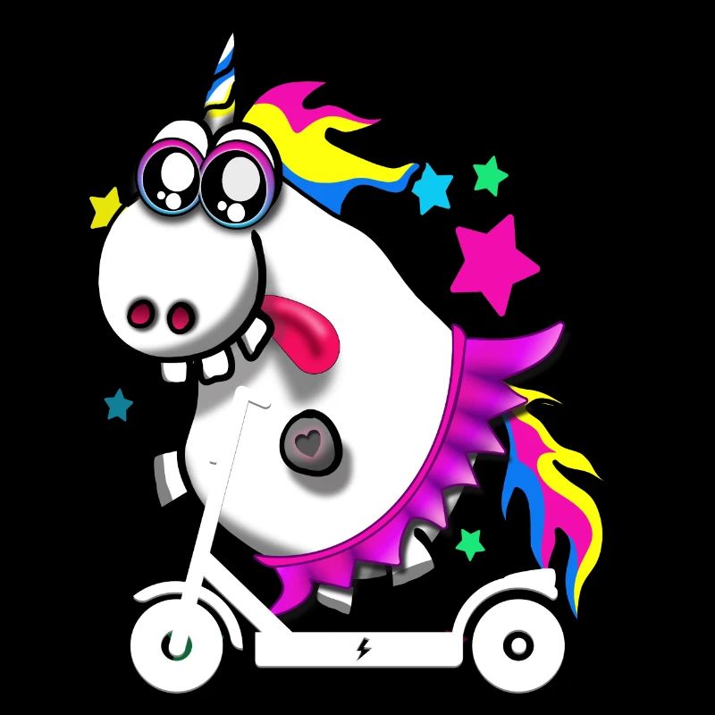 Crazy unicorn with e-scooter