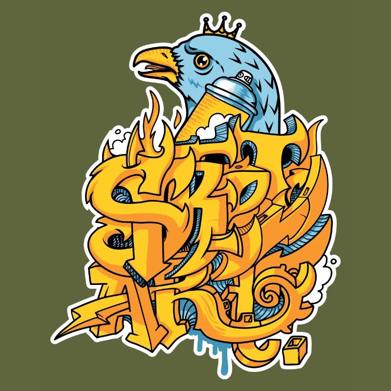Graffiti street art with eagle and crown