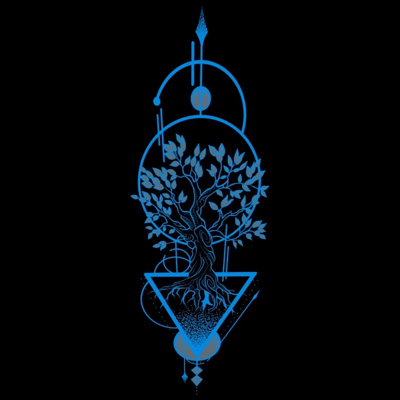 Blue & grey ornamental tree black background