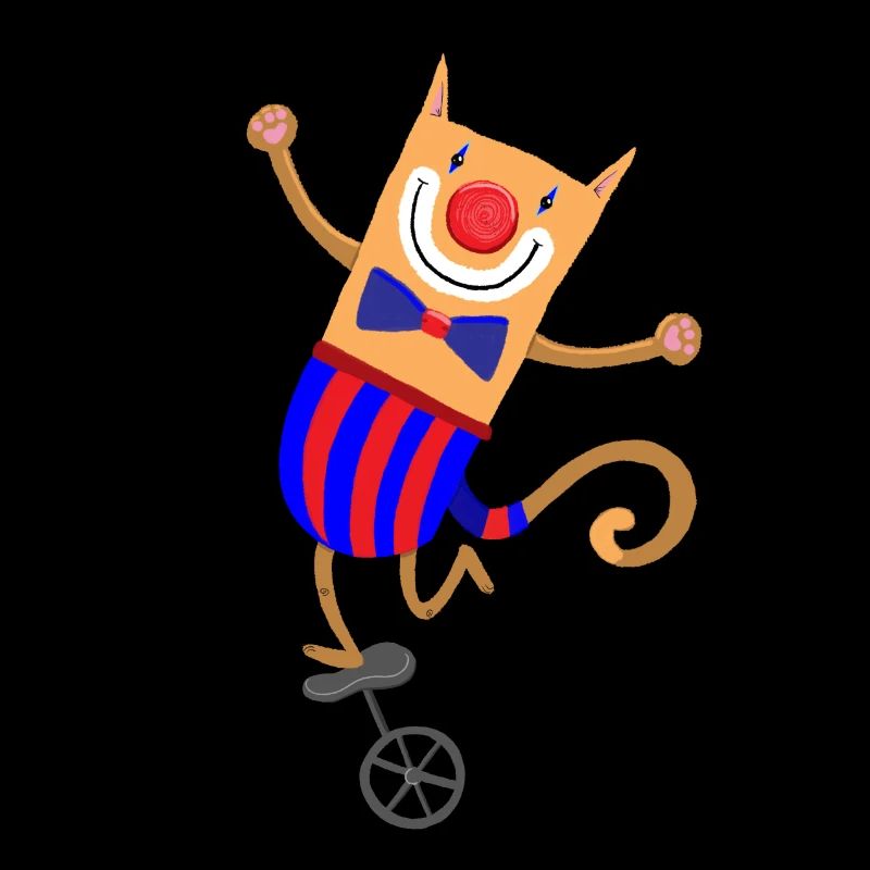 Clown cat on a unicycle