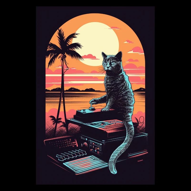 Cat Synthesizer Katze Retro Vintage Studio Gear