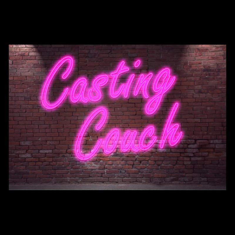 Neon Lettering Casting Couch on Brick Wall Poster