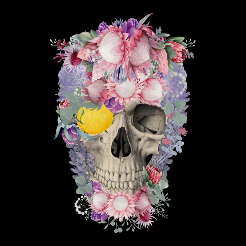 Tête de mort avec des fleurs