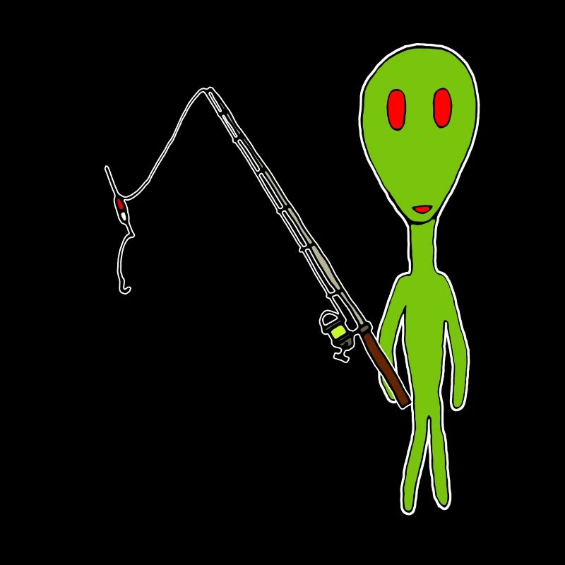Alien drôle avec itinéraire de pêche