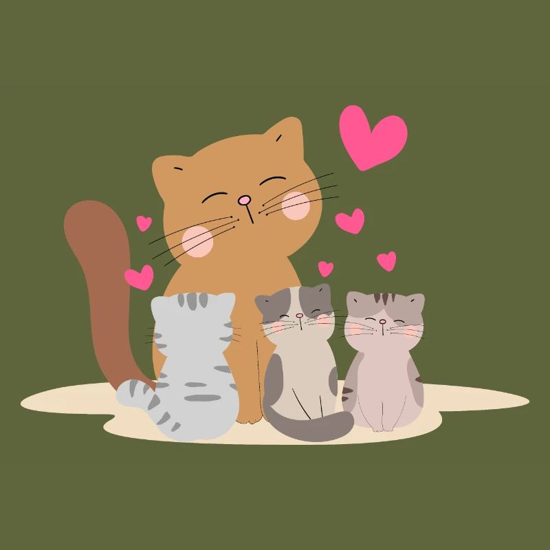 Chat de mère avec ses chatons avec tant d’amour !