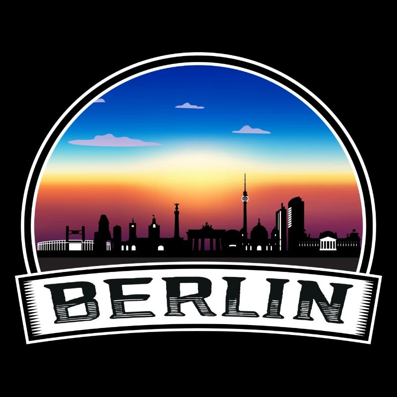 Berlin Skyline Retro Sun lettrage