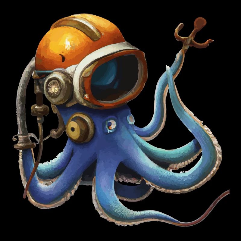 Blue Octopus octopus with helmet Gift idea