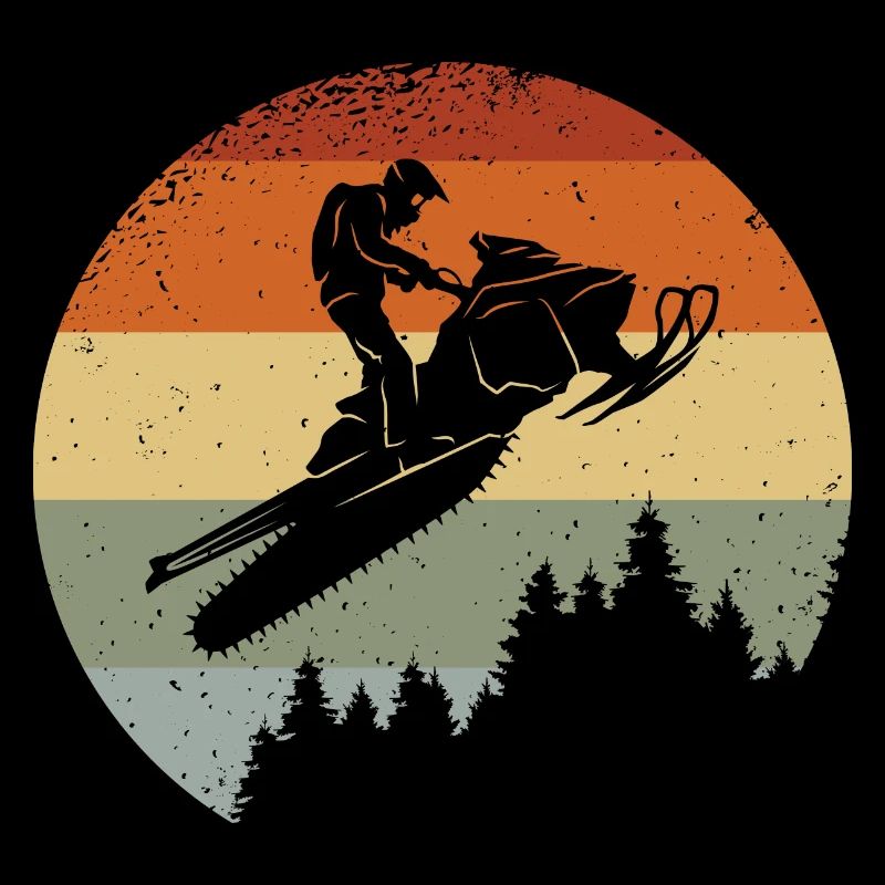 Retro snowmobile driving