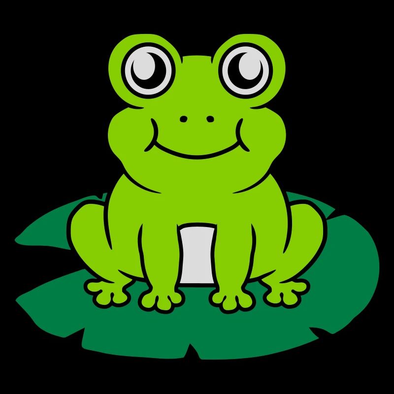 Cute frog sits water lily