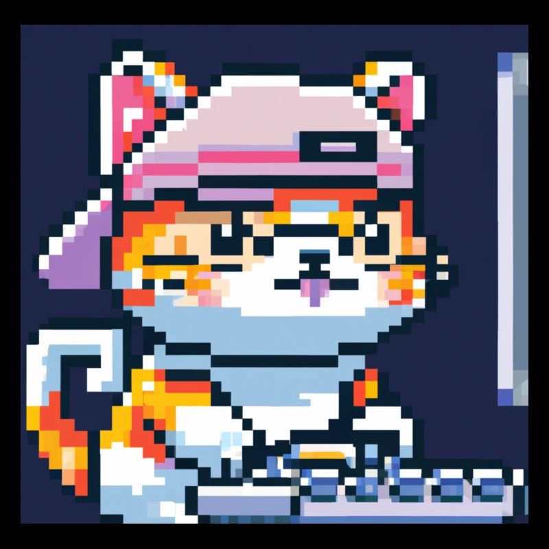 Cute cat with baseballhat playing computer games