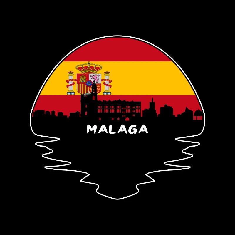 malaga, espagne, drapeau, horizon, silhouette, voyage