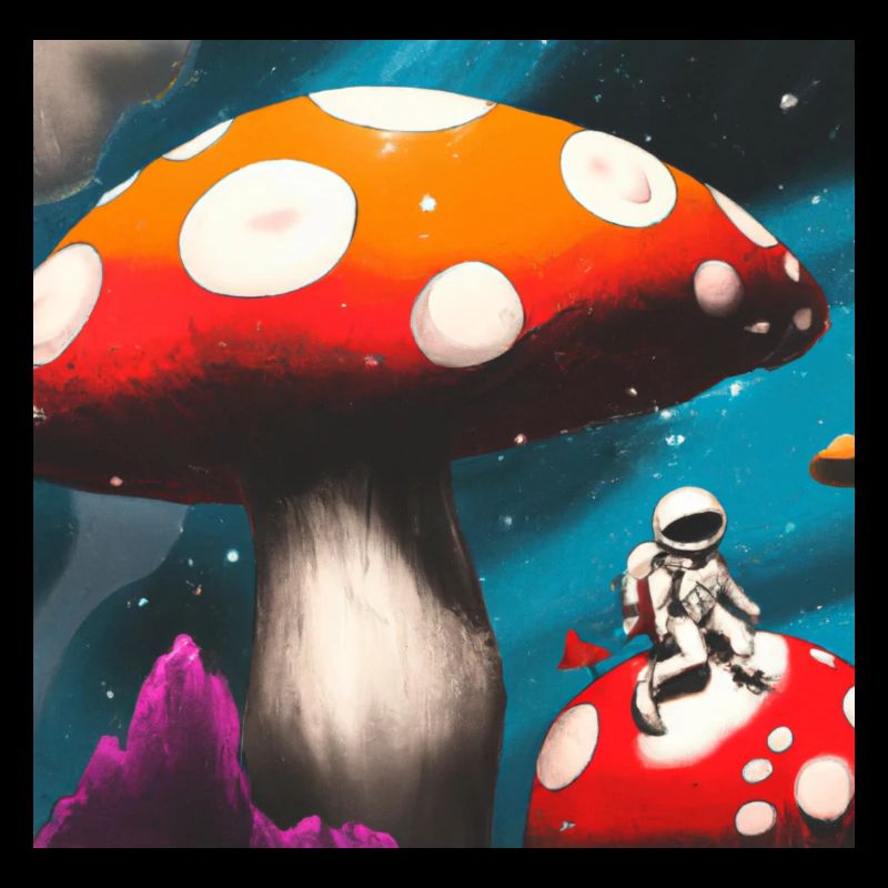 Cosmonaut on magic mushroom planet