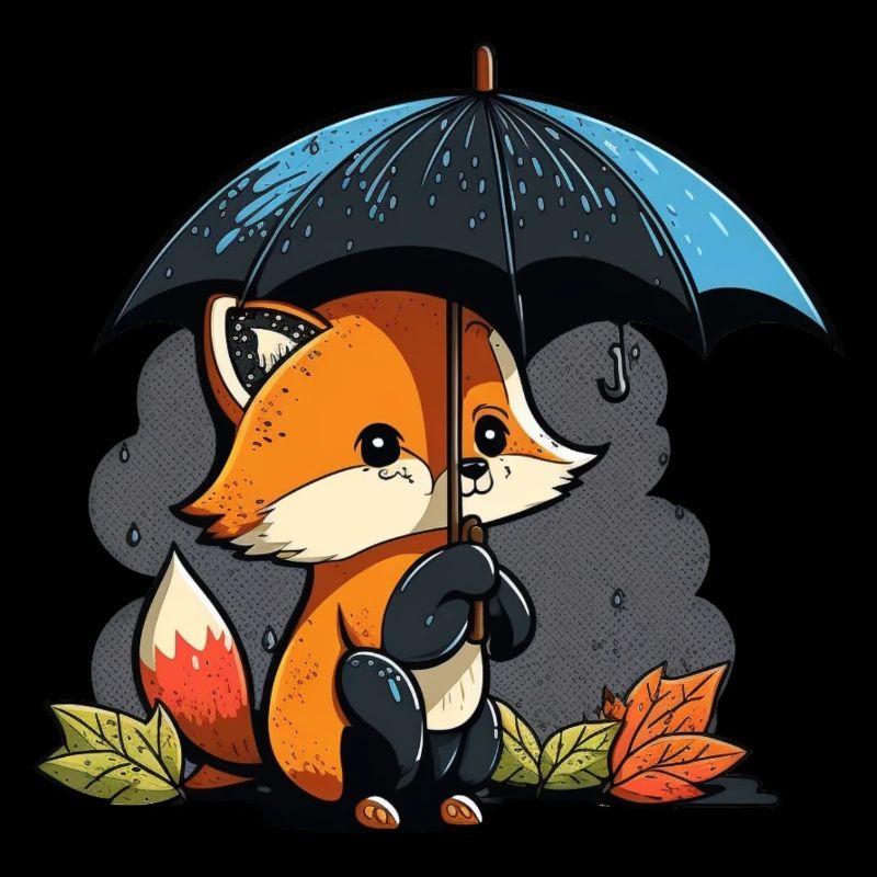 cute fox with umbrella