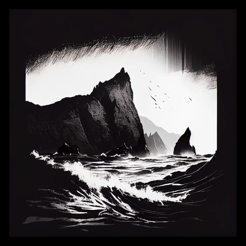 rough sea with cliffs