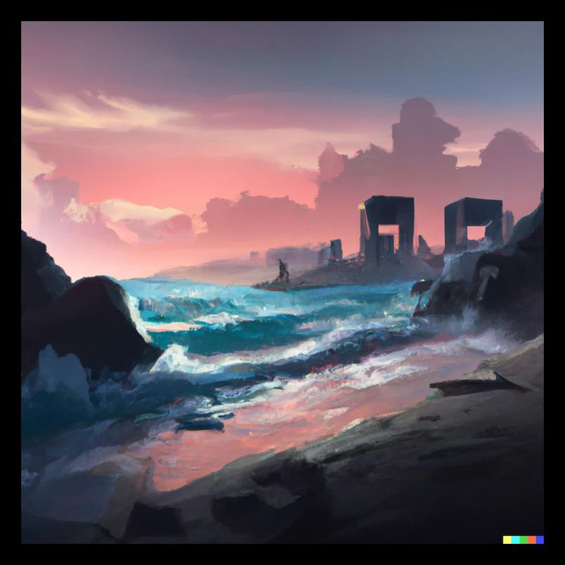 Future dystopian beach digital art