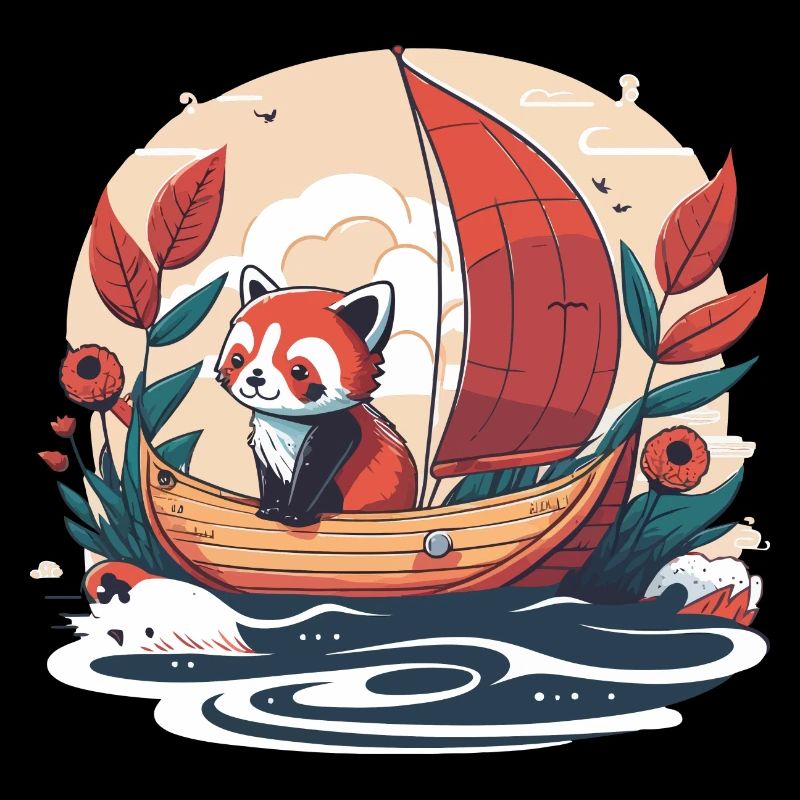 Panda roux sur un bateau