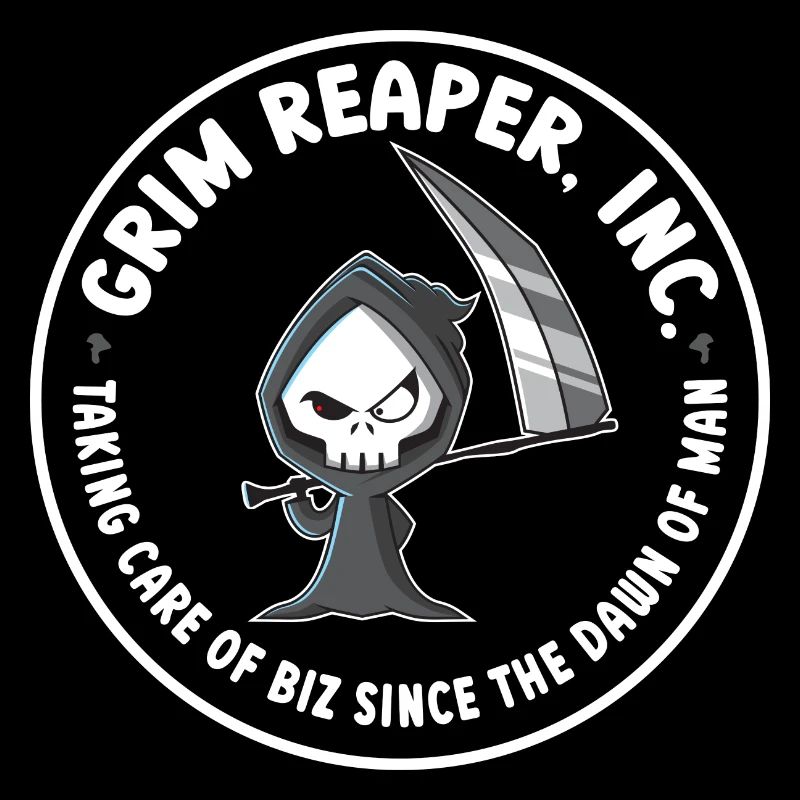 Funny Grim Reaper Inc. Logo, Goth Dark Humor