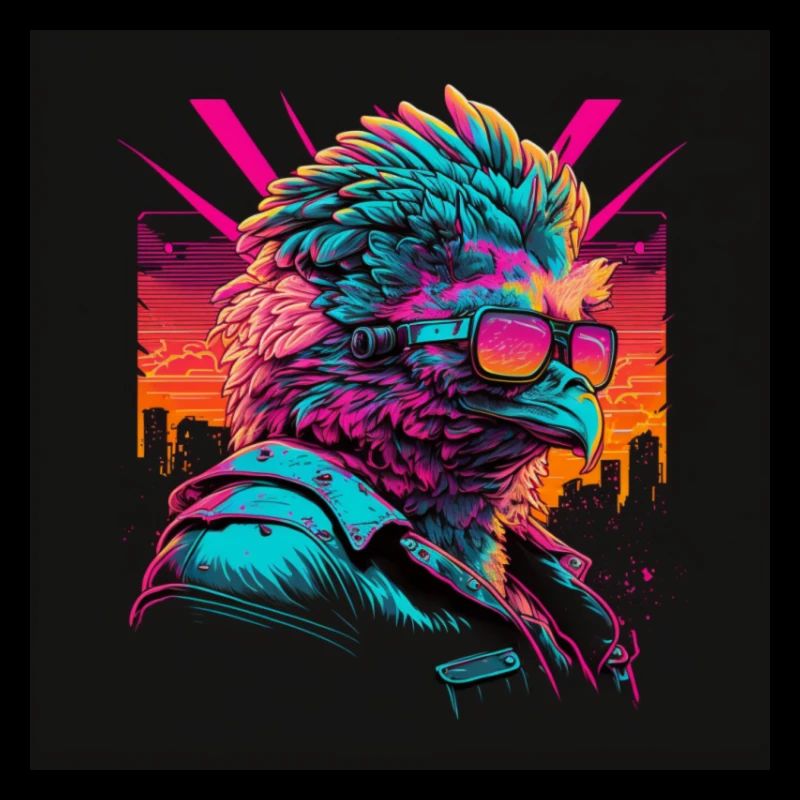 Huhn mit Brille Kamel mit Neonfarben 80er Jahre