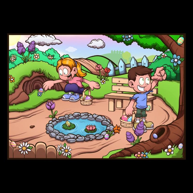 Kids Doing An Easter Egg Hunt