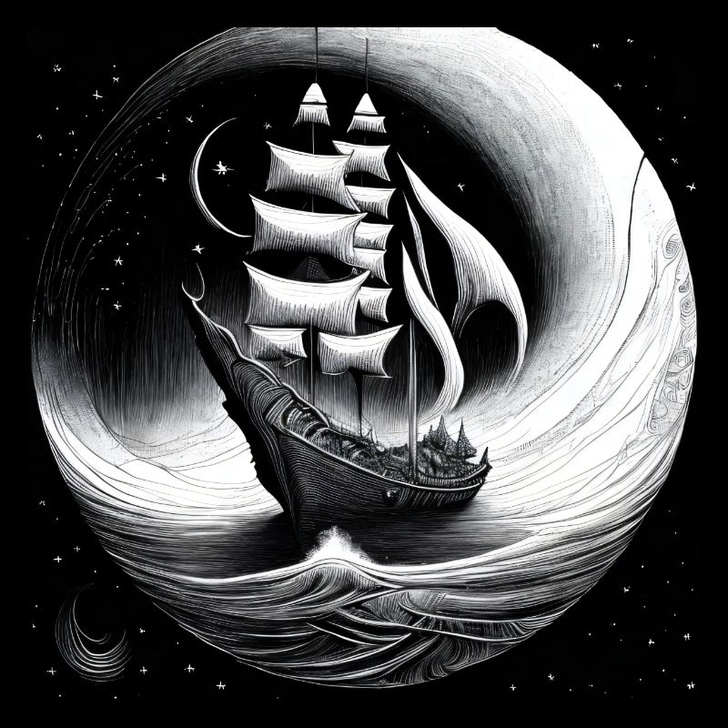Sailing shipin the night drawing