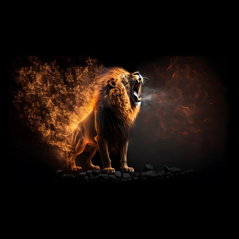Lion on fire, generative AI