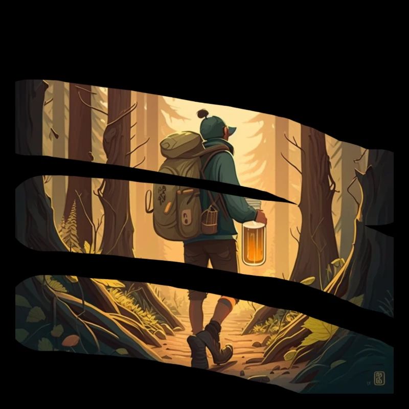 Wanderer im Wald mit Bier