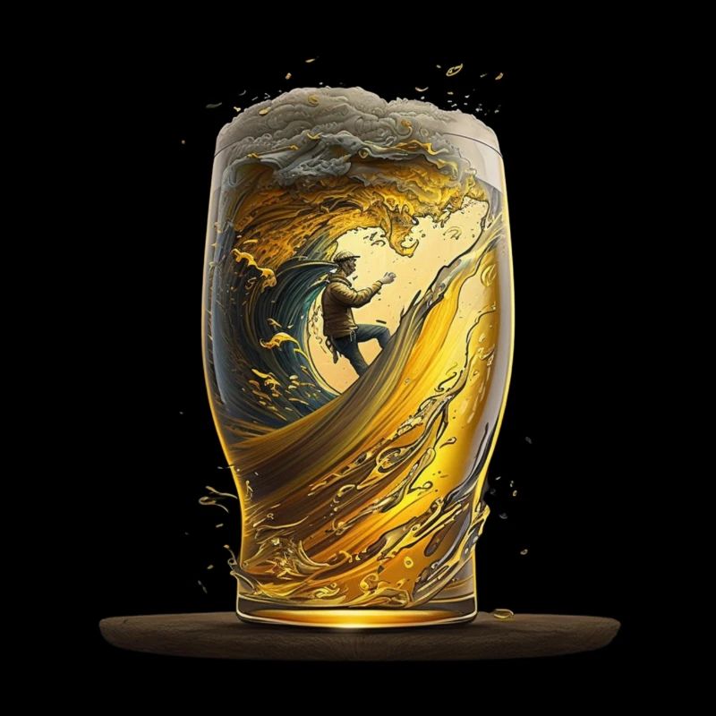 Beer glass with surfer on wave