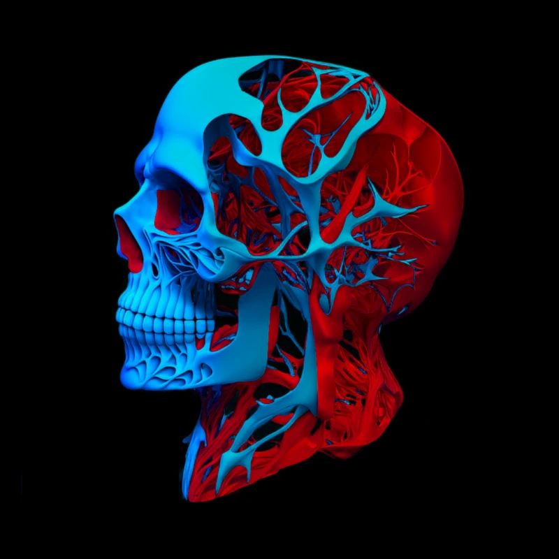 Anatomical drawing head red blue