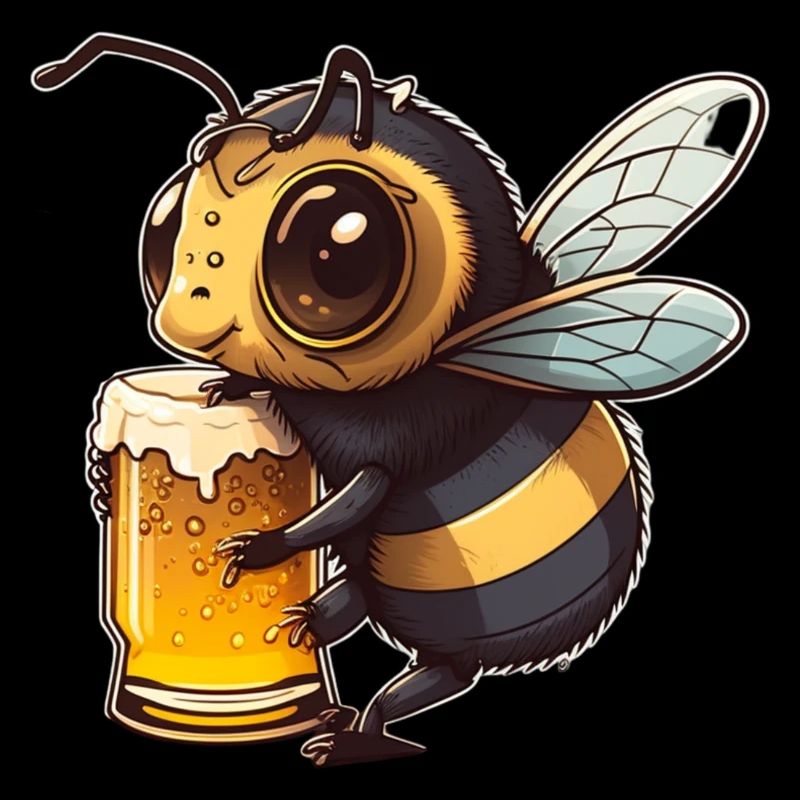 Cute cool bee drinks a glass of beer