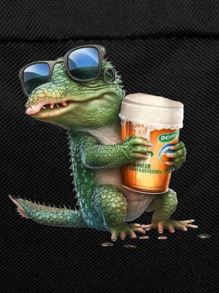 Crocodile enjoys beer with sunglasses