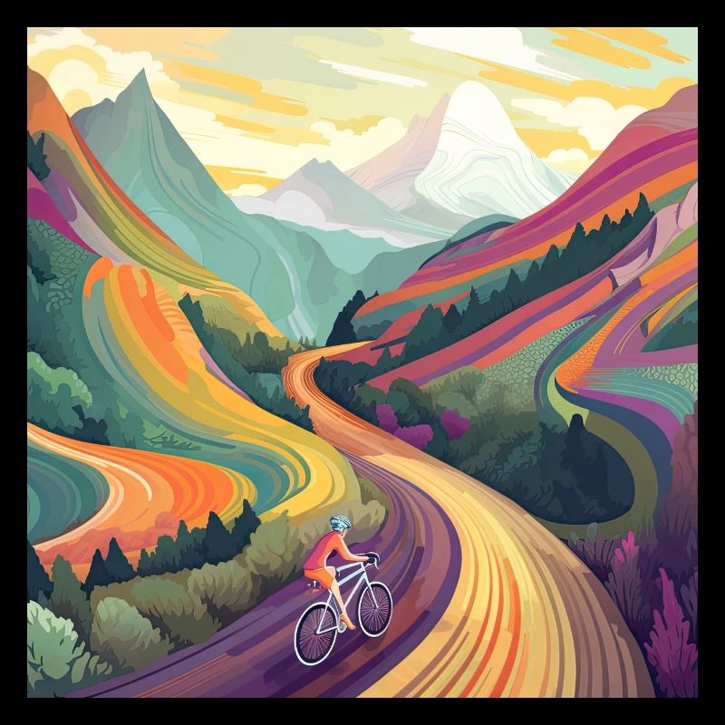 Cycliste en montée au coucher du soleil