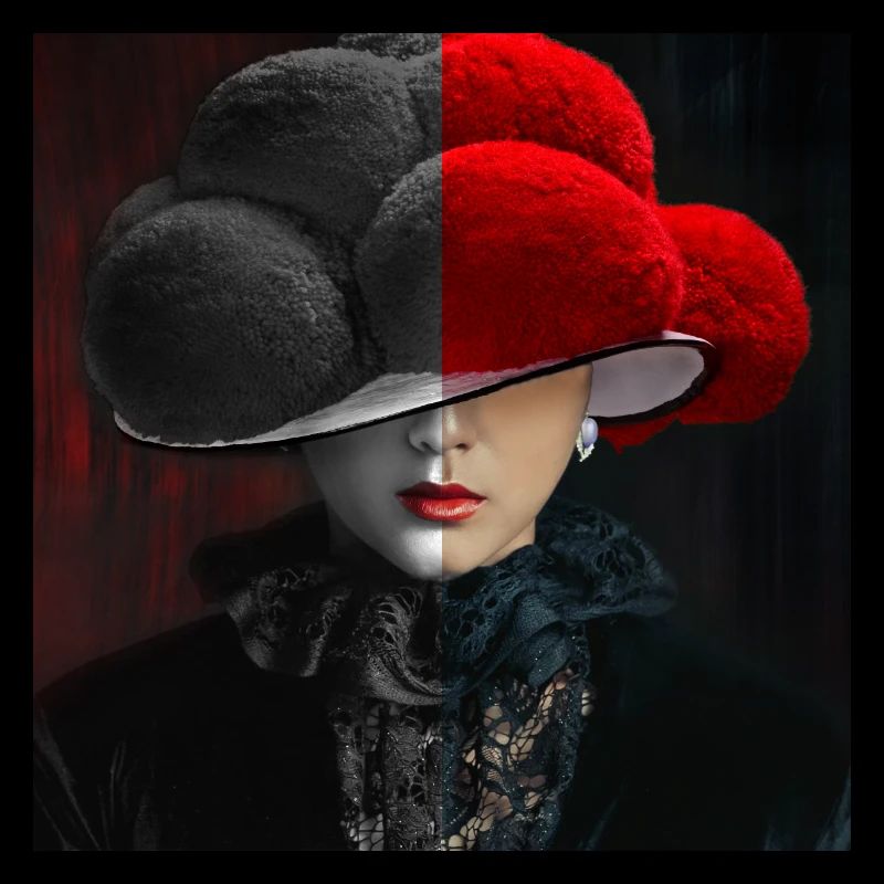 Bollenhut Lady Schwarz - Rot