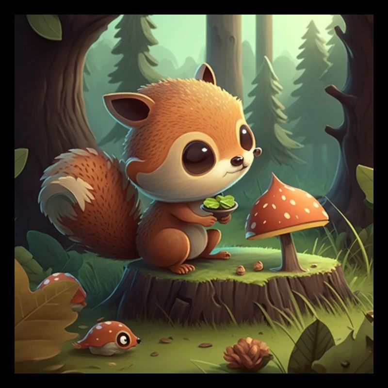 Cute squirrel eats in nature