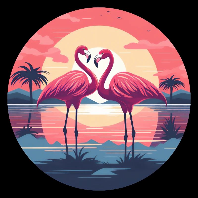 Flamingo, Couple, Sunset, Sun, Beach